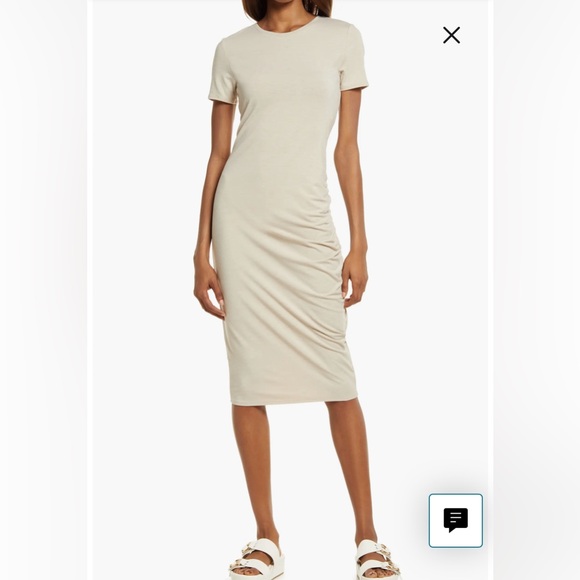 Treasure & Bond Dresses & Skirts - NWOT Treasure & Bond Side Ruched Beige Body-Con Dress - Medium